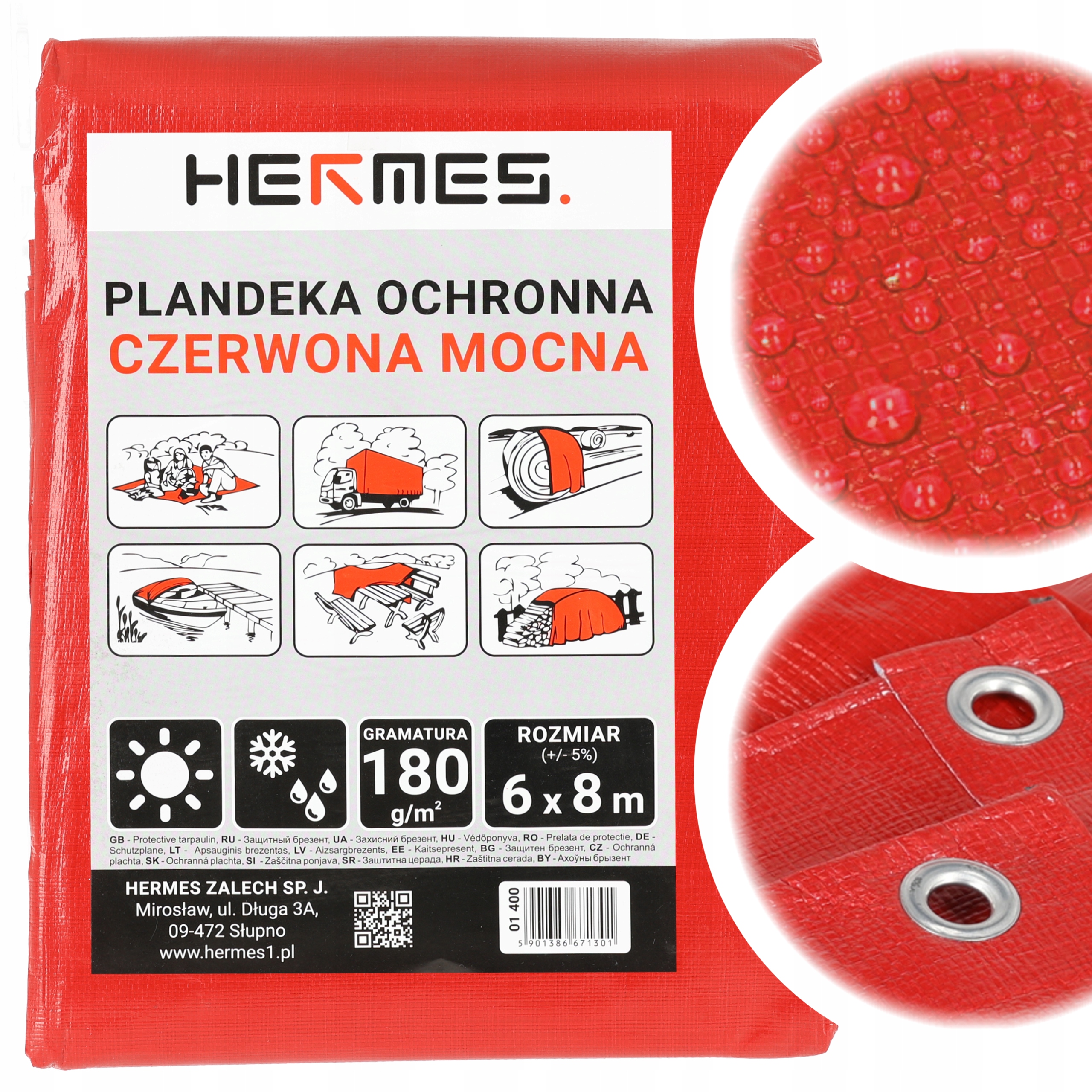Vodeodolná Ochranná Plachta 180 g/m2, 6x8 m, Intenzívna Červená